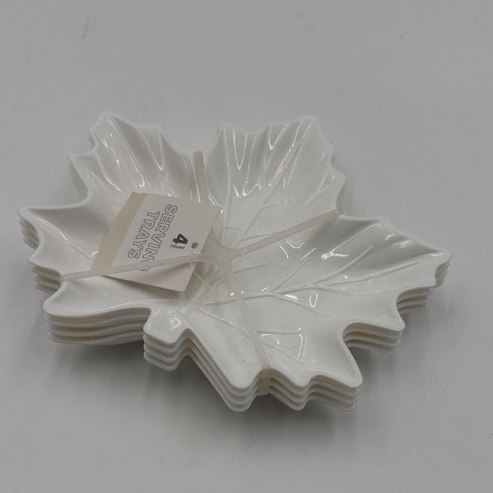 White Leaf Shaped Serving Trays (4)